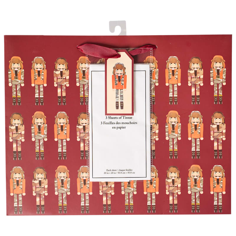 Molly & Rex Camo Nutcracker Horizontal Gift Bag with Tissue Paper