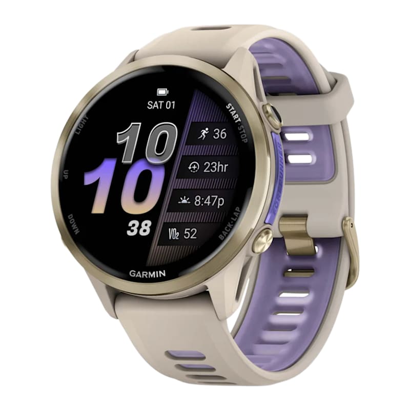 Garmin Forerunner 970 Soft Gold Titanium Running GPS Smartwatch with French Gray Case