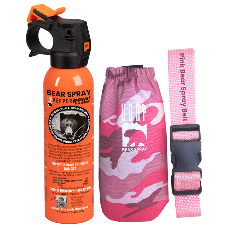 UDAP Pepper Power Premium Bear Spray with Pink-Camouflage Hip Holster and Belt