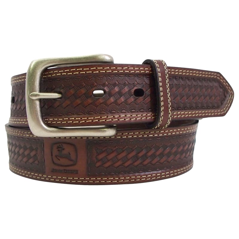 John Deere 38mm Basketweave Genuine Leather Belt for Men