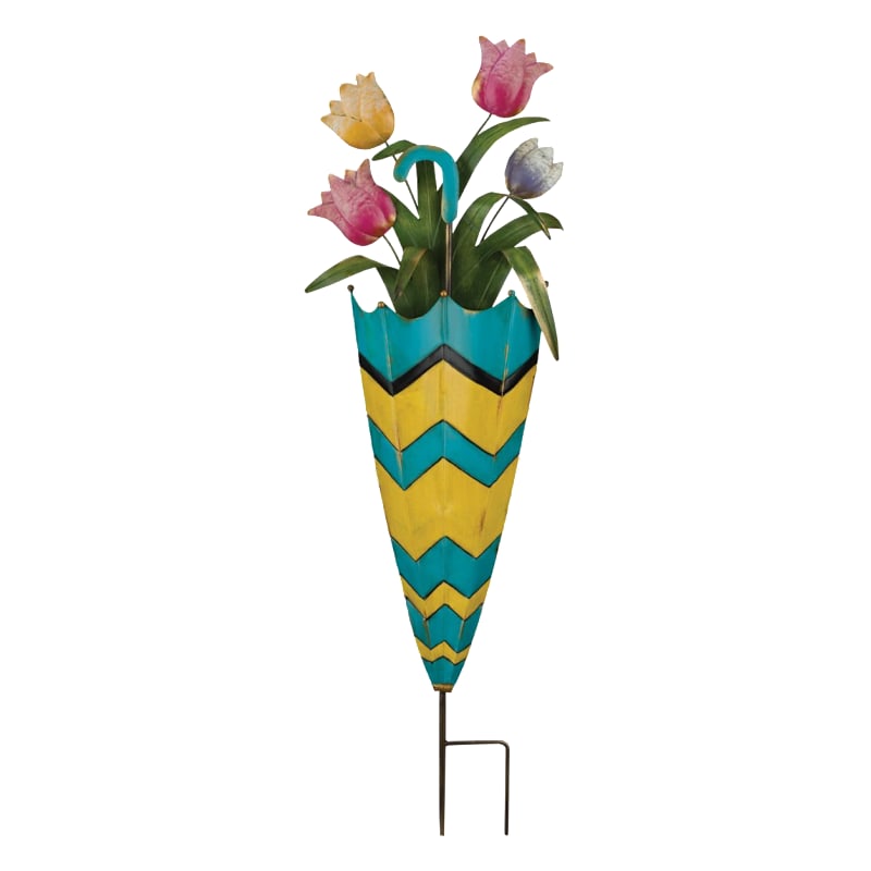Regal Art & Gift Blue Umbrella and Flowers Garden Stake
