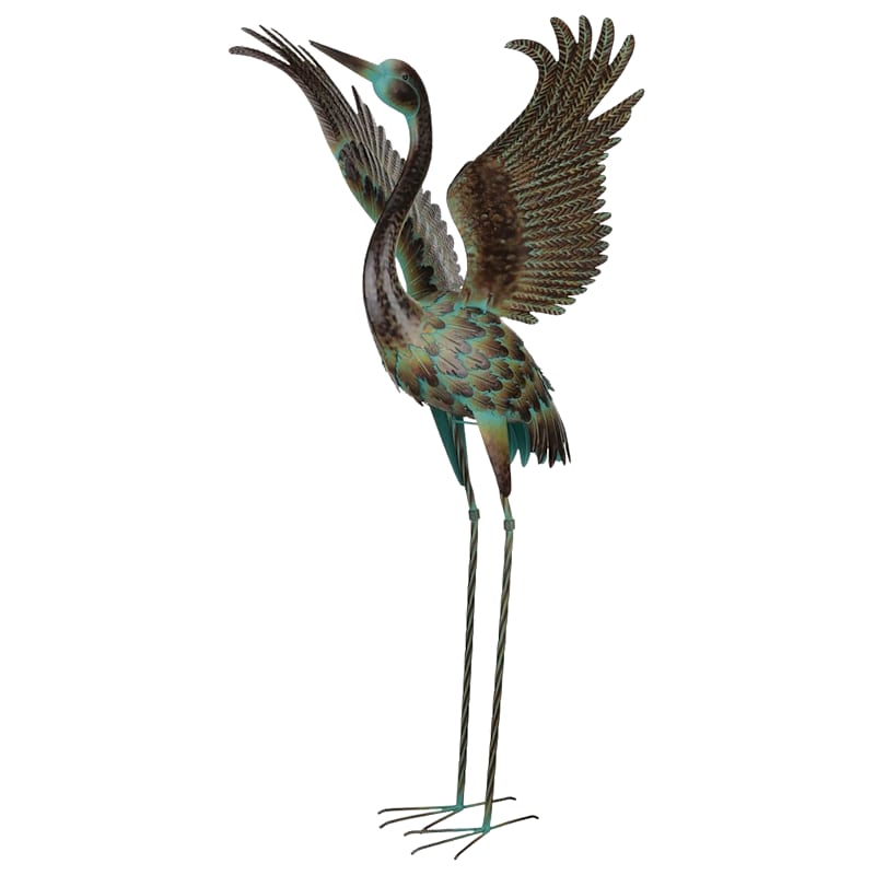 Regal Art & Gift Green Patina Wing Up Crane Statuary