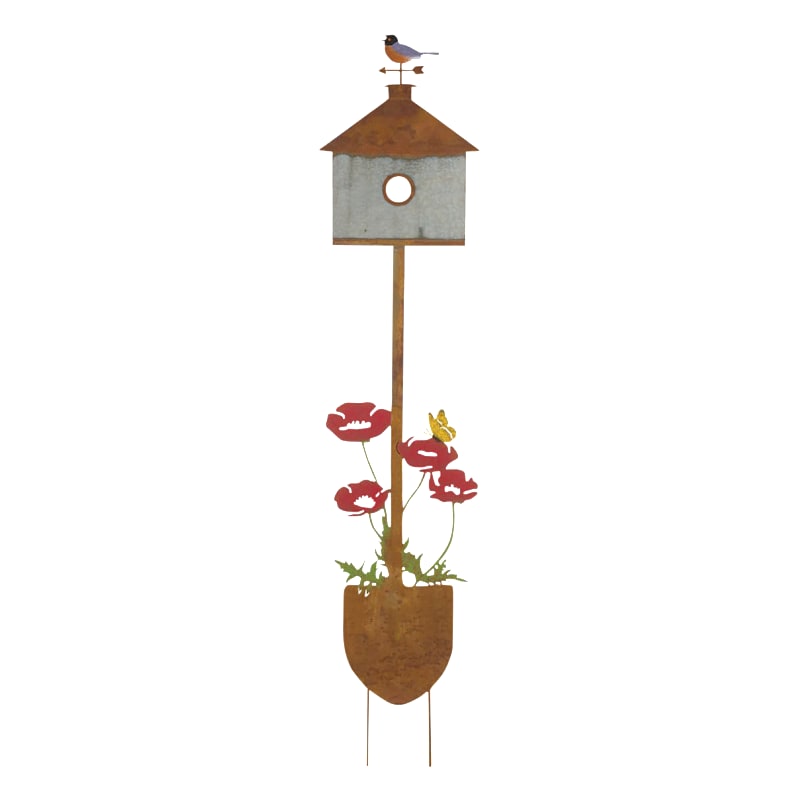 Regal Art & Gift Rustic Shovel and Birdhouse Garden Stake