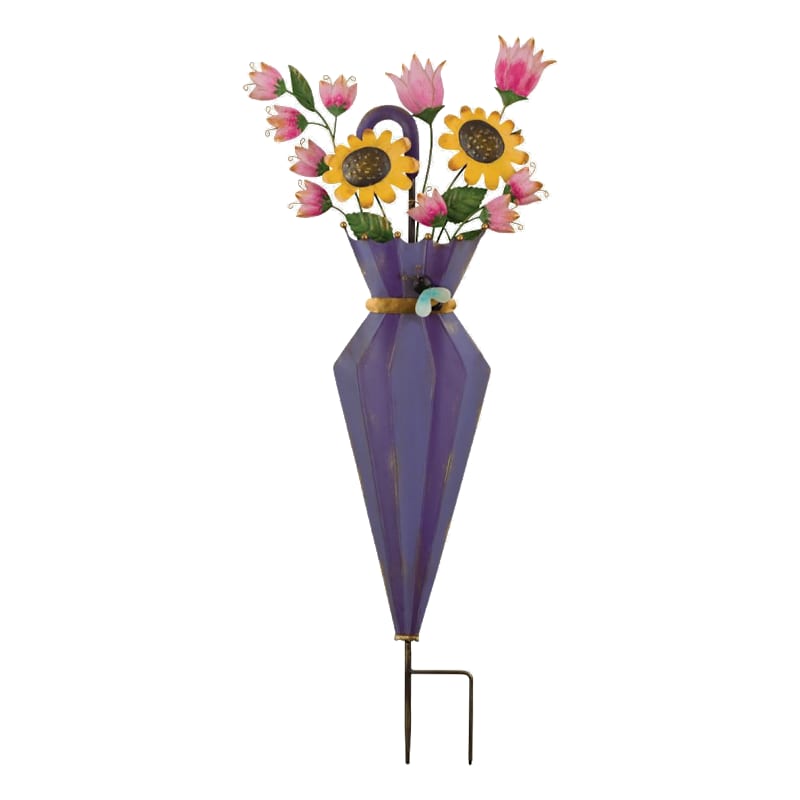 Regal Art & Gift Purple Umbrella and Flowers Garden Stake