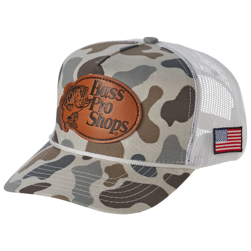 Bass Pro Shops Faux-Leather Patch Camo Mesh-Back Cap