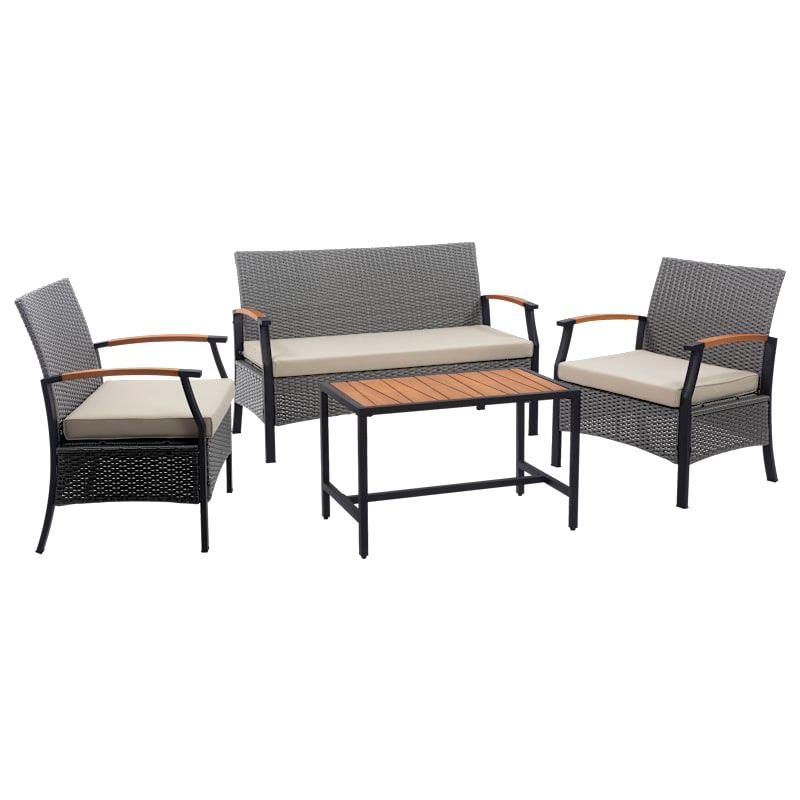 Teamson Home Steel Frame Wicker 4-Piece Conversation Outdoor Furniture Set