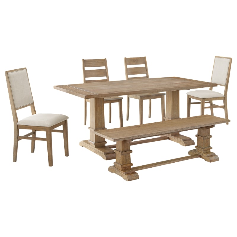 Crosley Joanna 6-Piece Dining Set with Bench, 2 Ladder Back Chairs, and 2 Upholstered Chairs