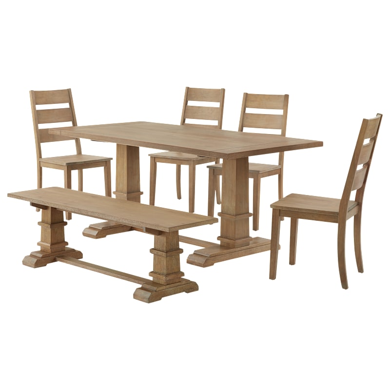Crosley Joanna 6-Piece Dining Set with Bench and 4 Ladder Back Chairs