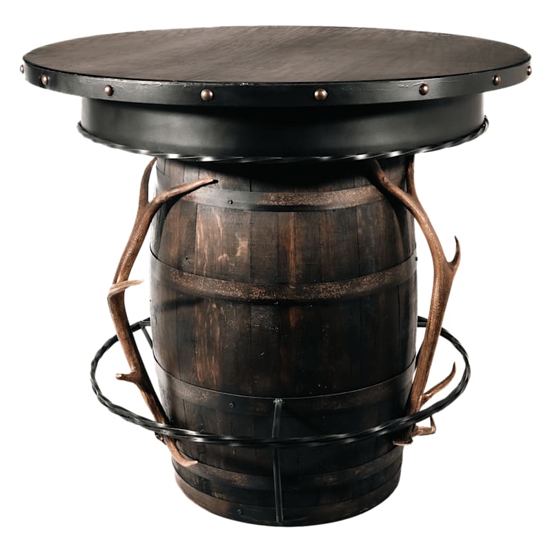Antlerworx Elk Whiskey Barrel Pub Table