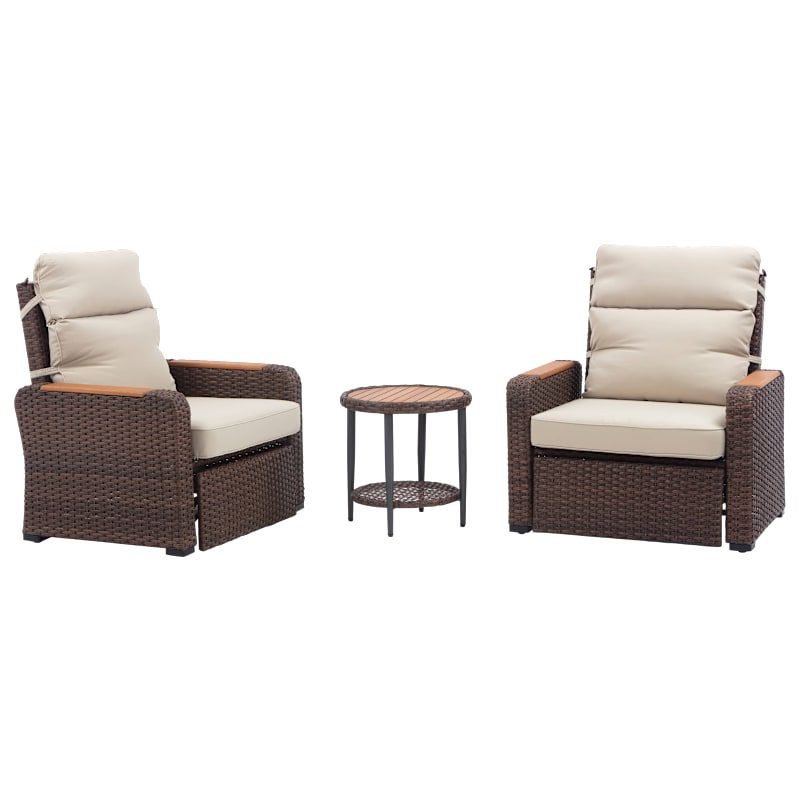 Teamson Home Wicker Recliner 3-Piece Outdoor Furniture Set