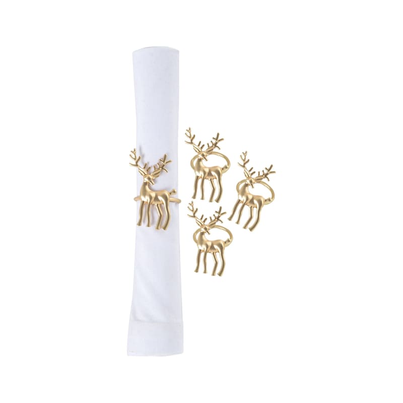 C&F Home Gold Deer 4-Piece Napkin Ring Set