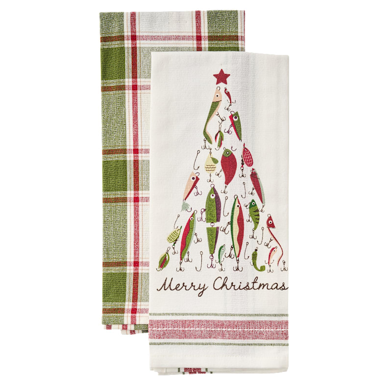 Bass Pro Shops Fishing Lure Christmas Tree Dish Towel 2-Piece Set