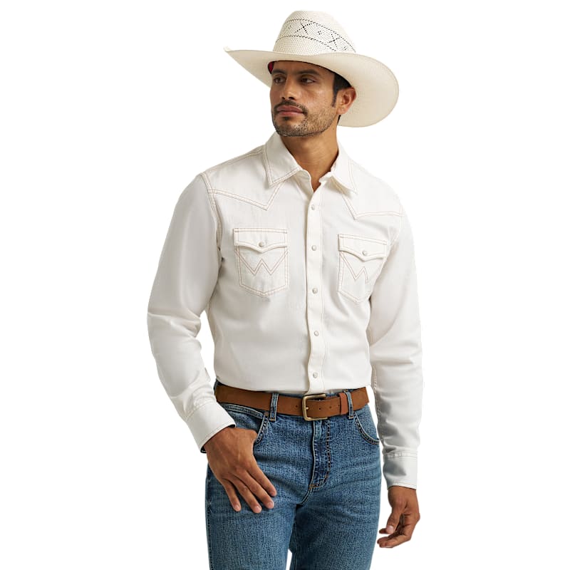 Wrangler Retro Premium Solid Western Snap Long-Sleeve Shirt