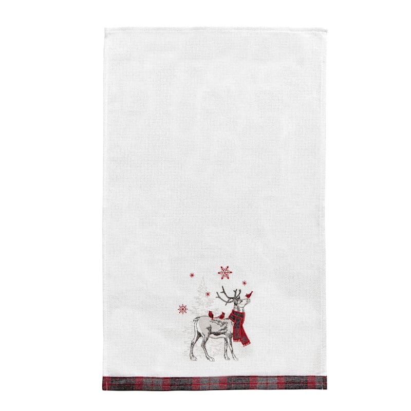 C&F Home Frosty Deer with Cardinals Christmas Embellished Flour Sack Kitchen Towel