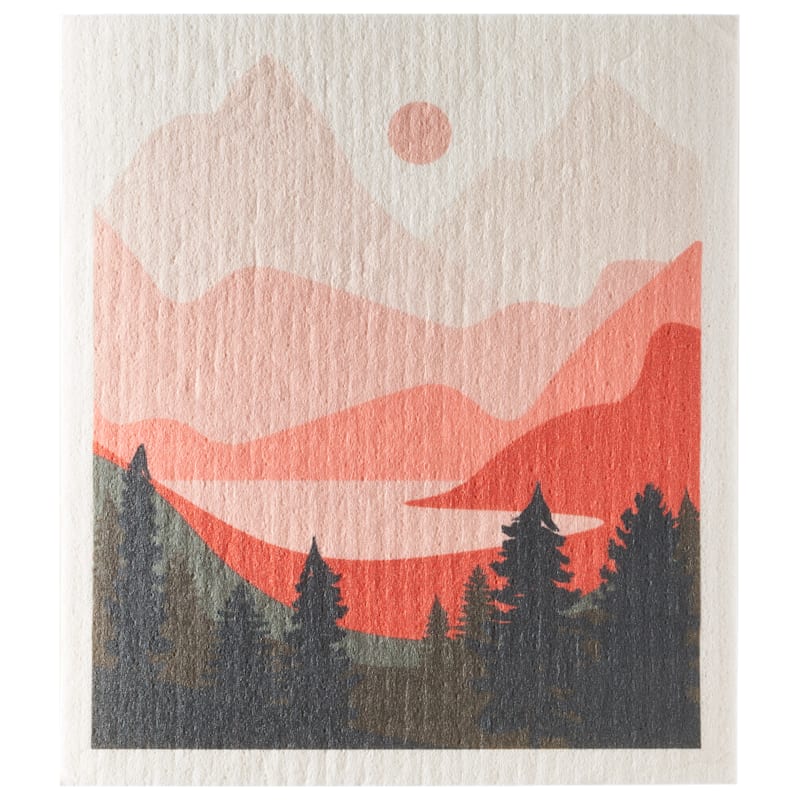 White River Home Mountain Sunset Swedish Dishcloth