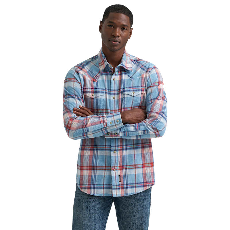 Wrangler Retro Premium Plaid Western Snap Long-Sleeve Shirt