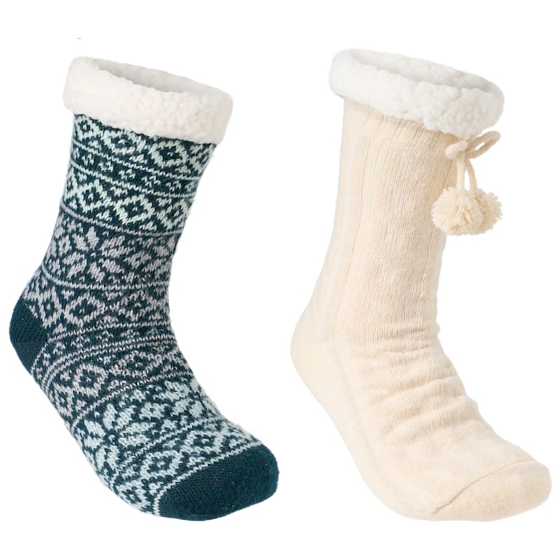 Natural Reflections Cozy Socks with Pom-Pom for Women 2-Pair Pack
