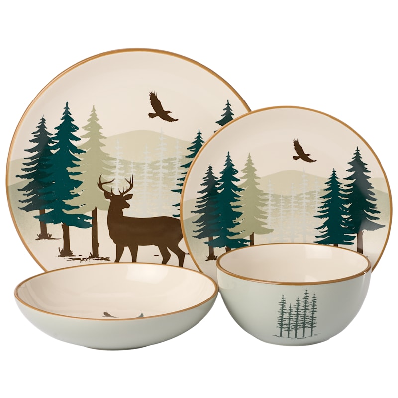 White River Home Evergreen Watch 16-Piece Dinnerware Set