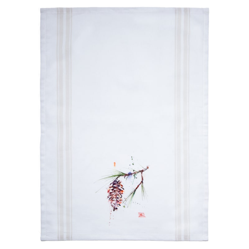 Carstens, Inc. White Pinecone Tea Towel
