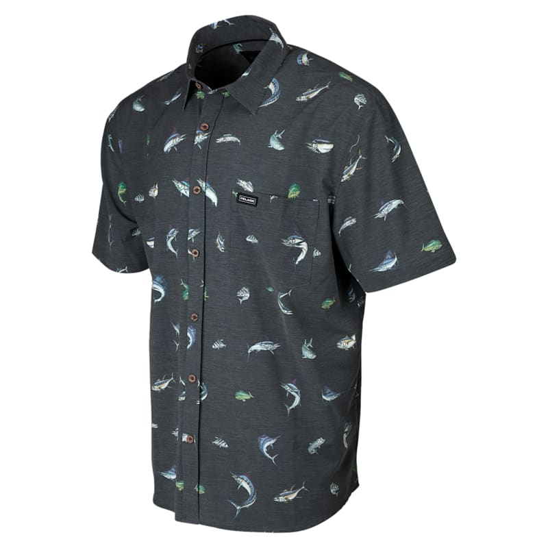 Pelagic Dockside Gamefish Stretch Woven Short-Sleeve Button-Down Shirt for Men