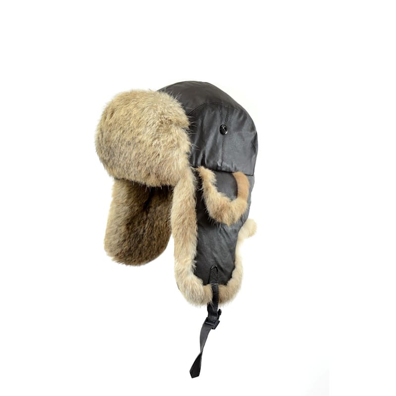 Crown Cap NAPA Leather Aviator Hat with Rabbit Trim