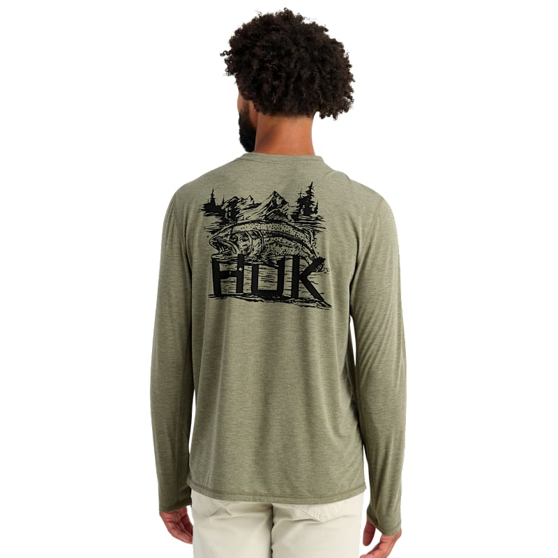 Huk Drift Crew-Neck Mountain Trout Graphic Long-Sleeve Shirt