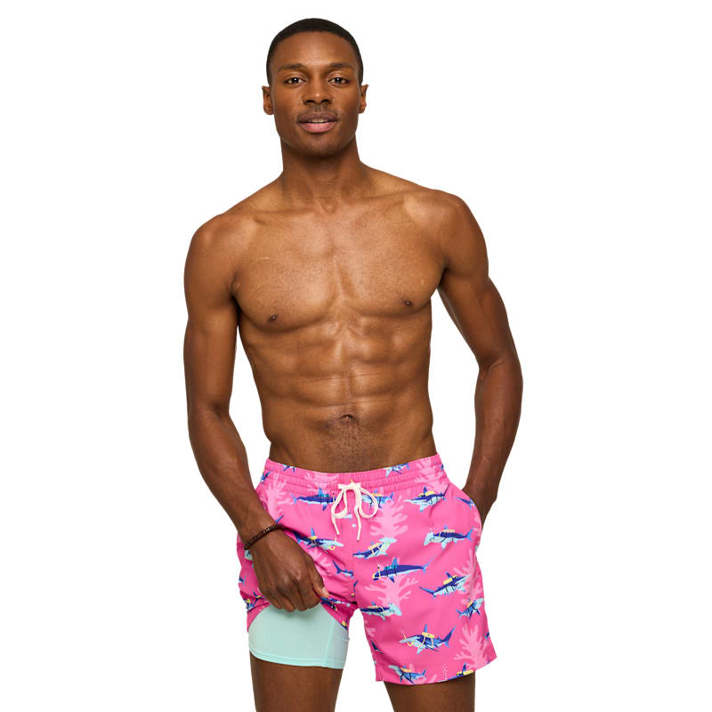 Chubbies Great Pink Sharks Classic Lined Swim Trunks