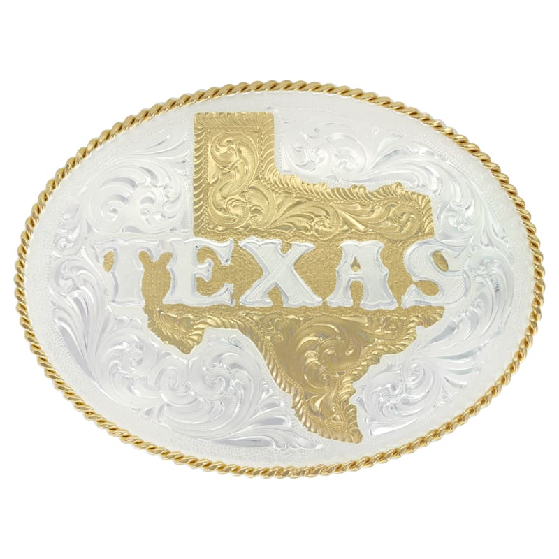 Montana Silversmiths Silver Engraved Western Belt Buckle with Etched State of Texas