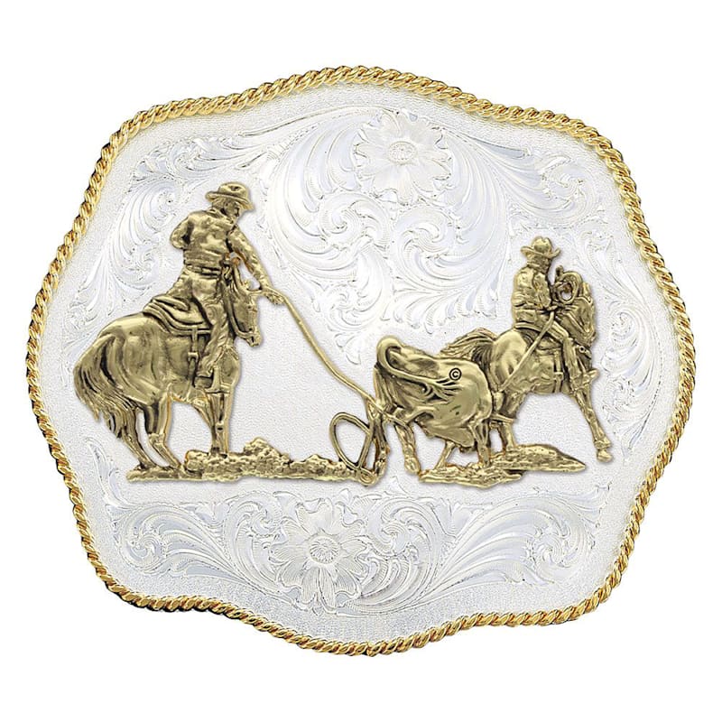 Montana Silversmiths Scalloped Team Ropers Western Belt Buckle