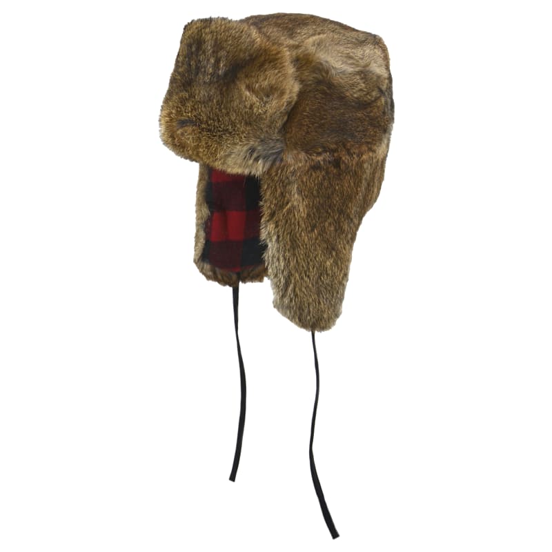 Crown Cap Rabbit Full Fur Cap with Buffalo Check Liner