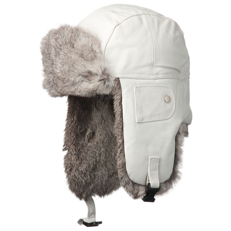 Crown Cap Garment Leather Rabbit-Trimmed Aviator Hat